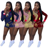 Contrast-Color Embroidered Sport Two Piece Shorts Set  MEM-88660