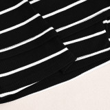 Stripe One Shoulder Long Sleeve Skirt Suit GNZD-41962SBG