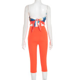 Colorful Silk Scarf Knotted Solid Two Piece Pants Set MXBF-J25ST245