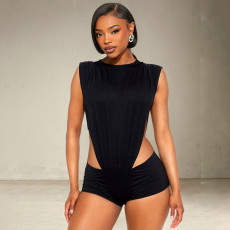 Solid Color Sleeveless Bodysuit Short Suit MXBF-J25ST135