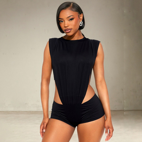 Solid Color Sleeveless Bodysuit Short Suit MXBF-J25ST135