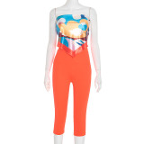 Colorful Silk Scarf Knotted Solid Two Piece Pants Set MXBF-J25ST245