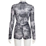 Print Long Sleeve Zipper Short Suit MXBF-J25ST218