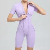 Short Sleeve Zipper Sport Skinny Romper GQSA-K0113