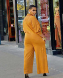 Plus Size Long Sleeve Lapel Wide Leg Jumpsuit NY-3713