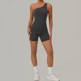 Solid Color Single Shoulder Fitness Romper GQSA-1312