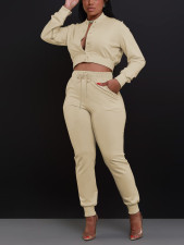 Single-button Sleeve Zipper Top Sport Two-piece Pants Set FENF-6042