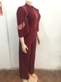 Mesh Patchwork Tie Up Wide Leg Jumpsuit OSM-4490