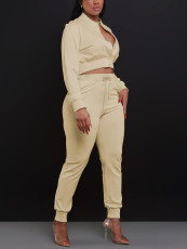 Single-button Sleeve Zipper Top Sport Two-piece Pants Set FENF-6042