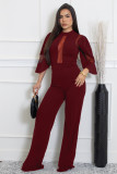 Mesh Patchwork Tie Up Wide Leg Jumpsuit OSM-4490