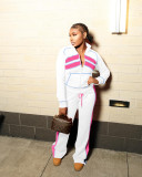 Color Block Long Sleeve Sport Two Piece Pants Set QXLB-10158
