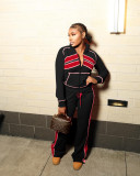 Color Block Long Sleeve Sport Two Piece Pants Set QXLB-10158