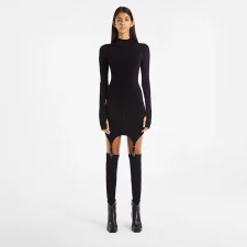 Long Sleeve Solid Color Mini Dress+Stockings 2 Piece Set GWTC-W0316