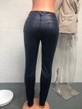Plus Size Solid-color Leather Slim Casual Pants GWTC-W0313