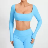 Long Sleeve Square Neck Sport Two Piece Pants Set GQSA-1053