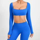 Long Sleeve Square Neck Sport Two Piece Pants Set GQSA-1053