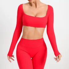 Long Sleeve Square Neck Sport Two Piece Pants Set GQSA-1053