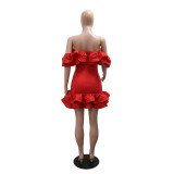 Solid Color Off Shoulder Ruffles Dress CYA-901904