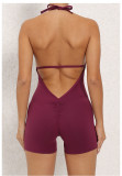 Solid Color Halterneck Tie Up Sport Romper GQSA-2283