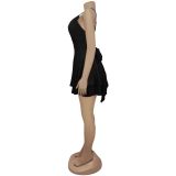Solid Color V Neck Backless Mini Dress BY-7472