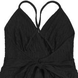 Solid Color V Neck Backless Mini Dress BY-7472