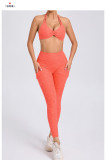 Halterneck Solid Tops Sport Yoga Pants Suit GQSA-74068/46442