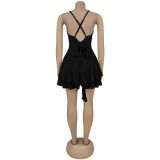 Solid Color V Neck Backless Mini Dress BY-7472
