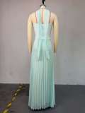 Wrap Chest Pleated Maxi Dress GCNE-72518