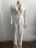 Lace Patchwork Wide Leg Jumpsuit OSM-4492