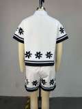 Lapel Color Block Shirt Shorts 2 Piece Set GCNE-72843