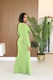 Deep V Neck Long Sleeve Split Maxi Dress XHXF-469