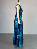 Print V Neck Drawstring Maxi Dress GMSF-9247