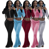 Solid Color Zipper Sport Two Pieced Pants Set GCNF-0161