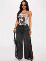 Letter Printed Strapless Top GFCF-1399