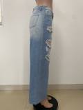 Hollow Out Nail Buckle Straight Jeans LSD-2542
