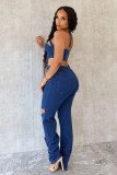 Solid Color Hollow Out Sling Two Piece Pants Set YRST-T064