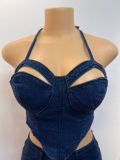 Solid Color Hollow Out Sling Two Piece Pants Set YRST-T064