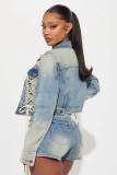 Fashion Denim Drawstring Tie Up Short Suit YRST-T073