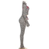 Leopard Print Zipper Patchwork 2 Piece Pants Set DLSF-K25S80683