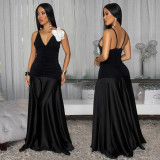 White Floral V Neck Camisole Maxi Dress BY-7497