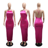 Solid Color Halterneck Sleeveless Maxi Dress CYA-901994