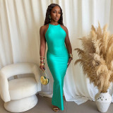 Solid Color Halterneck Sleeveless Maxi Dress CYA-901994
