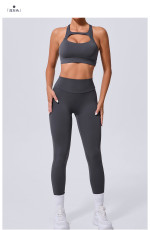 Solid Color Sleeveless Sport Yoga Two Piece Pants Set GQSA-59520/8020
