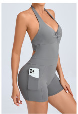 Halterneck Solid Color Yoga Sport Romper GQSA-51001