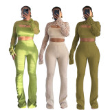 Casual Hollow Out Knits Three Piece Pants Suit TR-1340