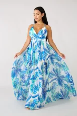 Deep V-neck Backless Chiffon Maxi Dress NK-8212