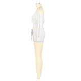 Slash Shoulder Tie Up Two Piece Shorts Set ASL-6803
