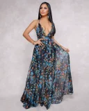 Deep V-neck Backless Chiffon Maxi Dress NK-8212