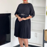 Plus Size Solid Color Pleated Midi Dress GMLF-3344