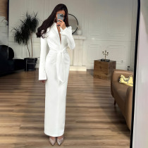 Tie Up Zipper Long Sleeve Maxi Dress GYME-K25D77335